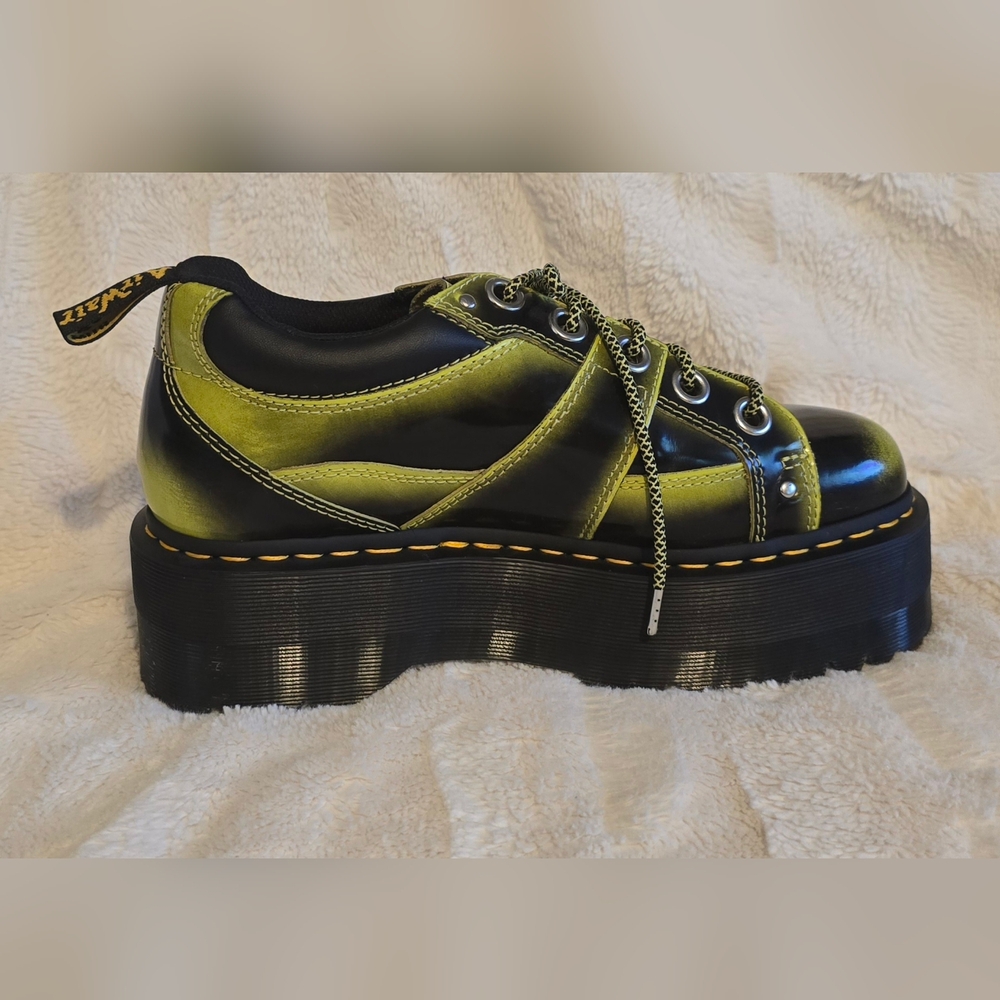 Dr. Marten 5-Eye Max Distressed Leather Platform Shoes in Lime Green Arcadia - Picture 8 of 11